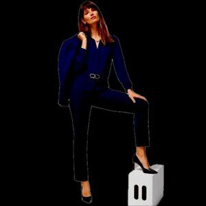 mint LIZ CLAIBORNE SLOANE HIGH WAISTED CAPRI SIDE LEG OPENING DEEP. NAVy